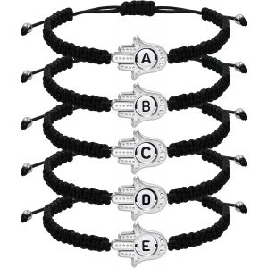 Kal-Bracelet Personnalis&eacute; Avec 26 Lettres De A &Agrave; Z - Main De Fatma - Bracelet De Protection Contre Le Mauvais ?il - Porte-Bonheur - Cordon Noir Tress&eacute; R&eacute;glable - Neuf