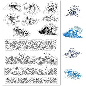 Tianyi-Wave Clear Stamps Sea Silicone Clear Stamp Seals Vintage Transparent Silicone Stamps Pour La Fabrication De Cartes D'anniversaire Diy Scrapbooking Journal Photo Album Décoration - Neuf
