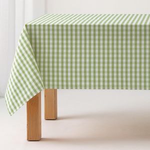 Nappe Anti-Taches Au Toucher Tissu Rectangulaire À Carreaux Vichy, Coton Imperméable, 140 X 300 Cm Couleur Vert Clair - Neuf