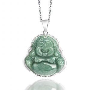 Collier Pendentif Bouddha En Jade Vert Vintage Pour Femme, Bijou Amulette Incrusté D'argent 925, Chaîne En Argent Porte-Bonheur - Neuf