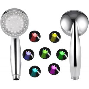 Pommeau de douche LED changeant de couleur, pomme de douche &agrave; effet pluie, pas d'alimentation, pommeau de douche de remplacement pour tuyau de douche standard chrom&eacute; - Neuf