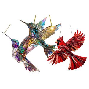 Lot de 3 d&eacute;corations suspendues en acrylique repr&eacute;sentant des oiseaux spirituels, attrape-soleil. - Neuf