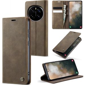 Maa-Coque Honor Magic 6 Pro Cuir Pu Premium Fentes Cartes Etui Pochette De Portefeuille Avec Fonction Support Case À Rabat Coque Honor Magic 6 Pro - Café - Neuf