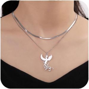 Kal-Collier Phoenix Pour Femmes Collier Pendentif Oiseau De Feu Phoenix En Acier Inoxydable Pour Hommes Cadeaux De Bijoux Tendance - Neuf