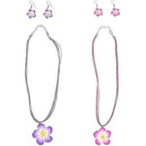 2 Ensembles Hawaiian Fleur Collier Fille Pour Les Femmes Hawaii Bijoux Hawaii Boucles D'oreilles Hawaïennes Hawaii Plumeria Fleurs Bijoux Mode Argile Fleur Collier Boucles D'oreilles - Neuf