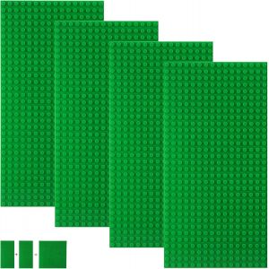 DDA-Lot de 4 plaques de Construction compatibles avec la Plupart des Marques, plaques de Base rectangulaires 25,6 x 12,8 cm avec 16 x 32 Picots (Vert, 25.6 * 12.8cm) - Neuf