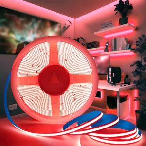 Ruban Led Cob 12v, Bande Led 5m Rouge Lumineuse D&eacute;coupable Bandeau Largeur 8mm 320led/M Cri>90 Flexible Ruban Eclairage Int&eacute;rieur Pour Chambre, Salle De Jeux, F&ecirc;te, Festival, Sans [Rub9220537] - Neuf