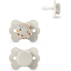 Lot De 2 Sucettes Bébé 0/6 Mois,Avec Tétine Symétrique Sx Pro En Silicone,Réversible,Plate,Flexible,Respecte Le Développement Buccodentaire,Nouveau-Né,Wonderland Beige - Neuf
