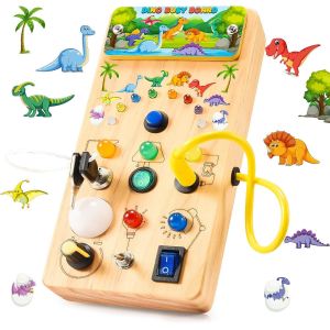 JGD-Dinosaure Jouets Busy Board, Jouets D'activit&eacute; et de D&eacute;veloppement avec 7 Interrupteurs 15 Lampes LED - Jeux Montessori Jouet Enfant Garcon Cadeau Bebe 1 2 3 Ans - Neuf