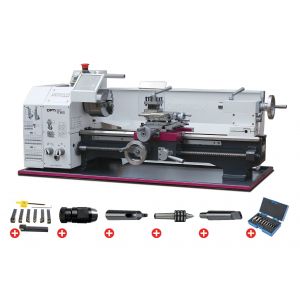 Tour &agrave; m&eacute;taux d'&eacute;tabli hauteur des pointes 125 mm entre-pointes 550 mm al&eacute;sage 26 mm 0,75 kW 230V 6 vitesses avec accessoires Optiturn TU2506 PACK 230V - Neuf