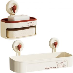 Set de 2 &Eacute;tag&egrave;res de Douche &agrave; Ventouse - Comprend 1 Porte-Savon et 1 Organisateur Sans Per&ccedil;age pour Gel Douche - Rangement Pratique pour Salle de Bain et Cuisine - Neuf