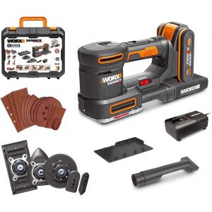 - Ponceuse Multi Sans Fil - Wx820- 20V - 4000 - 10000 /Min ( Livrée Avec Une Batterie Et Chargeur, Bases De Ponçage Et Abrasifs, Coffret De Rangement)[MAT790339] - Neuf