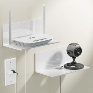 Lot De 2 Étagères Murales Blanches Autocollantes - Sans Perçage - Pour Murs - 20 Cm De Large - Sans Perçage - En Acrylique - Pour Salle De Bain, Salon, Chambre À Coucher, Cuisine, Bureau - Neuf