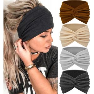 Bandeau Cheveux Femme, Bandeau Large Serre Tete Femme &Eacute;lastique Headband Yoga Sport Bandana Multicolore Accessoire Cheveux 4 Pi&egrave;ces - Neuf