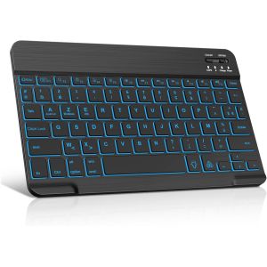 KAL-Clavier Bluetooth Sans Fil 10.5 Pouces -Clavier Rétroéclairé 7 Couleurs Azerty Français Pour Ios Ipad 11/Pro/Air, Mac, Tablette Android Samsung Galaxy, Xiaomi Pad 7, Huawei, Lenovo, Noir - Neuf