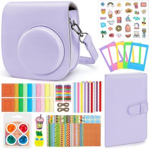 SJZG-Instantan&eacute; Cam&eacute;ra Accessoires Pour Instax Mini 12, Kit Comprend Housse Appareil Photo/Album/Cadres/Filtre/Autocollant Dessin Anim&eacute;/Autocollant De Bord And Coin - Violet Lilas - Neuf