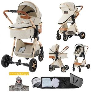 Poussette Magic Zc Poussette 3 En 1 Pousette Pousette Trio 3 En 1 Frein &Agrave; Pied Sac &Agrave; Main Serviette De Bain Jusqu'&agrave; 15 Kg Blanc - Neuf