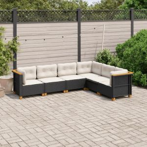 Prolenta Premium - Salon De Jardin 6 Pcs Avec Coussins Noir R&eacute;sine Tress&eacute;e - Neuf
