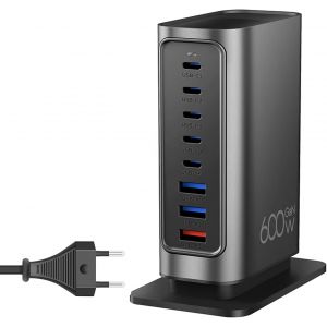 Chargeur USB, 600 W, 8 ports, pour ordinateur portable, iPhone 16, 15, 14, 13, Galaxy S22, S24, MacBook Air, Dell XPS, tablettes - Neuf