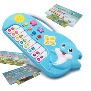 Jouet de piano pour bebe, motif animal, volume reglable, jouet musical educatif multifonctionnel pour enfants, bleu - Neuf