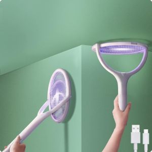 Raquette électrique anti-insectes à tête rotative rechargeable, raquette électrique anti-moustiques, tapette à mouches électrique, lampe anti-moustiques, anti-mouches, anti-guêpes, attrape-mouches - Neuf