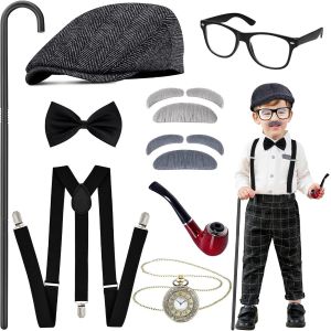 Bnhgc-Costume De Vieil Homme Pour Enfant, Costume De Nerd, Costume De Gangster Pour Enfants, Pour Carnaval, Fête À Thème, Cosplay - Neuf
