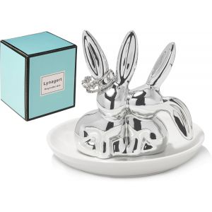 Tianyi-Support Pour Bagues De Lapin, En Céramique, Pour Bagues, Boucles D'oreilles, Colliers, Organiseur, Bague De Fiançailles (Argenté) - Neuf