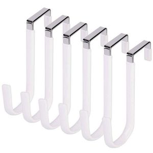 Lot de 6 crochets de porte en Z, crochets de suspension pour porte-manteaux, crochets sans perçage pour porte-serviettes, vêtements et chapeaux (blanc) - Neuf