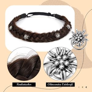 Tzf-Bandeau Tressé Traditionnel Accessoires Pour Dirndl Bandeau Tressé Pour Femme Accessoires Pour Cheveux Edelweiss Bijoux Traditionnels Accessoires Pour Cheveux Fête De La Bière(Brun Foncé) - Neuf