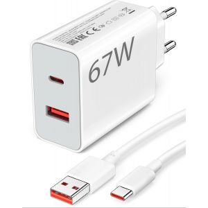 LETNERNY-Chargeur Rapide 67W &Agrave; Double Port (A+C) Et C&acirc;ble Usb C 1M, Chargeur Rapide Pd & Turbo Charger Pour Xiaomi Note 14S/13/12/11/10 Pro/Mi 14T/13T/13 12 Lite/11T Pro/Pad 7/6/5/Poco X7/X6/X5/M5/X4 - Neuf