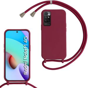 Kal-Coquepourxiaomiredminote114g/Note11saveccordondecollier,Coqueaveccordonétuisiliconetpuhousse,Collierréglabletéléphoneportablelanyardcaseredminote114g/Note11s,Rouge - Neuf