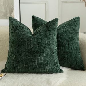 CAUC-Lot de 2 Housses de Coussin en Chenille Douce Design Textur&eacute; Noeud de Bambou D&eacute;coration &Eacute;l&eacute;gante pour Canap&eacute; Lit ou Salon 40x40 cm u200bVert Fonc&eacute; - Neuf