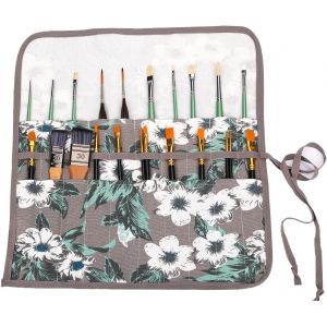 Sets De Pinceaux De Peinture, 10 Pinceaux Peinture Nylon Avec Trousse En Tissu Pour Acrylique, Aquarelle, Gouache Et Huile, Gris Noir - Neuf