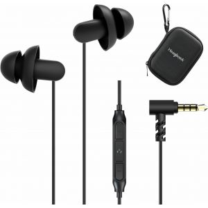 KAL-Écouteurs De Sommeil, Confortable En Antibruit Silicone Intra-Auriculaires Écouteurs Avec Micro Et Contrôle Du Volume 3.5Mm Jack Pour Dormir, Voyage, Méditation Et Relaxation Noir - Neuf