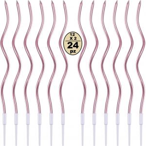 ERYI-24 Bougies Gâteau D'Anniversaire,Bougies En Spirale D'Anniversaire Longues Et Fines Avec Surface Métallique,Bougie En Spirale Cupcake Pour Anniversaire Fête Gâteau Décorations (Or Rose) - Neuf