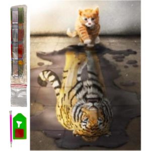 Oayew-Diamond Painting, Set De Peinture Diamant 30 Cm X 40 Cm Diamond Painting Kit Complet D'accessoires Diy 5d Tableau Point De Croix Broderie Bricolage D&eacute;coration Murale Chat Tigre - Neuf