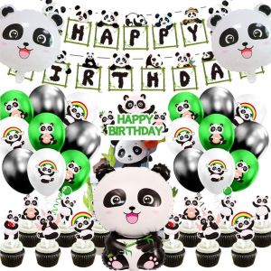 TRAHOO-Panda Décoration d'anniversaire pour enfants, décoration d'anniversaire avec bannière Happy Birthday Panda Ballons Panda Décoration de gâteau pour garçons filles Panda Thème anniversaire - Neuf