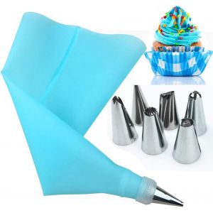 Douilles à pâtisserie, 8 pièces en acier inoxydable, 6 douilles, 1 poche à pâtisserie, 1 coupleur, kits de décoration de gâteaux (bleu -1) - Neuf