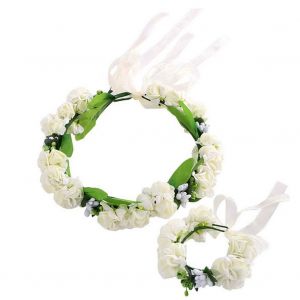 Bandeau A Fleurs Exquis Pour Enfants, Accessoire De Photographie Pour Cheveux Et Poignets (Blanc Lait) - Neuf