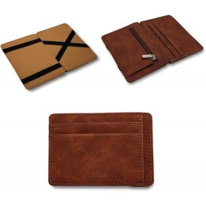 KALANKA-Portefeuille Magique,Portefeuille Homme Slim avec Porte-Monnaie, Étui à Cartes de Crédit avec Blocage RFID, Mini Portefeuille Compact et Léger en Cuir PU(Marron) - Neuf