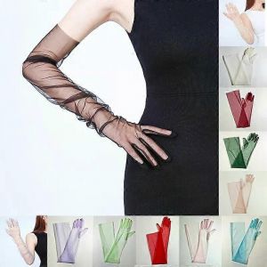 Femmes Ultra Tulle Gants Maille Transparent Plein Doigt Coude Gants Longs Gants Vintage Crème Solaire Mariage Mariée Robe Mitaines - Neuf