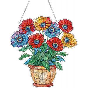 Oayew-Diy Fleur Diamond Painting Pendentif, Fleur Pendant Broderie Diamant Kit Avec Cha&icirc;ne, Pour Jardin Maison Porte Et Fen&ecirc;tre D&eacute;coration Cadeaux 20x20 Cm(Fleur) - Neuf