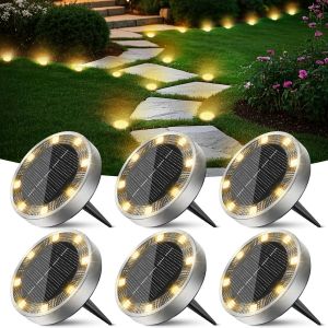 Lampe Solaire Exterieur Au Sol Lot De 6, Lumiere Solaire Jardin 8 Led, &Eacute;tanche Spot Solaire Ext&eacute;rieur Pour Outdoor All&eacute;e Chemins Pelouse Terrasse Cour [Blanc Chaud] - Neuf