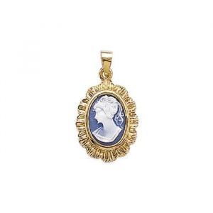 Pendentif Cam&eacute;e Bleu - Bijouxia - Plaqu&eacute; Or 18 Carats - Mixte - 28mm X 15mm - Neuf