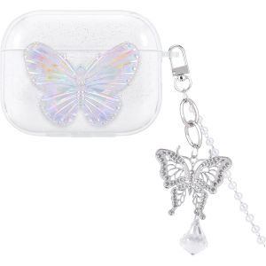 acdsgd-Housse Compatible Con AirPods Pro 3 avec Pendentif Papillon, Coque avec Joli Motif de Papillon Blanc en 3D pour Femmes, &Eacute;tui Protection en TPU Transparente Anti-poussi&egrave;re Anti-Choc - Neuf