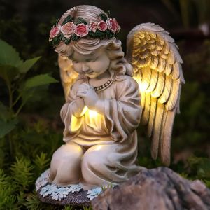 Mevronisshop-Sculptures D'anges Solaires, Sculptures De Jardin Avec Lanterne Solaire, Cadeaux Pour Femmes, D&eacute;coration De Cimeti&egrave;re R&eacute;sistante Aux Intemp&eacute;ries, Sculpture D'ange F&eacute;e Pour D&eacute;coration De - Neuf