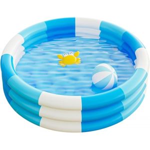 KAL-Piscine Gonflable À Rayures Vintage Pour Enfants, Piscine À 3 Anneaux, Avec Fond À Bulles De Sécurité Gonflable, Pour Intérieur Et Extérieur, Filles, Garçons, Jardin (Bleu) - Neuf