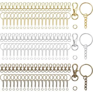 ERYI-Mousqueton Pivotant En Metal, Porte Clé Avec Chaine Et Anneaux Brisés Ouverts (180 Pièces) - Porte Cle Mousqueton À Gâchette Pour Porte Clef, Cordons, Fabrication De Bijoux - Neuf