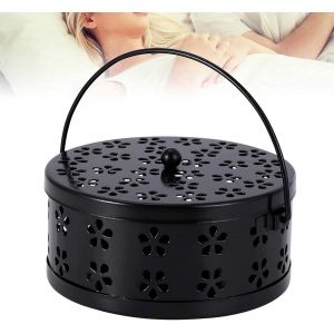 Répulsif Anti-Moustiques Classique (Noir, 13,5 Cm De Diamètre) Répulsif Anti-Moustiques Portable En Métal Avec Couvercle Anti-Brûlure De Sécurité Motif Ajouré Vintage - Neuf