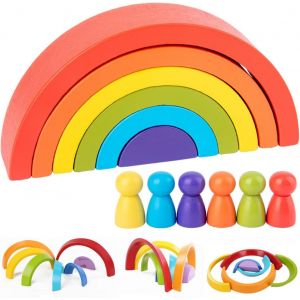 ChenQuanSarl-12 Pièce Arc En Ciel Bois, Arc En Ciel Montessori, Jouets Arc-En-Ciel En Bois, Jouet En Bois Arc En Ciel, Kit De Bloc Montessori, Jeu Éducatif En Bois Jouet Bloc De Construction Pour Enf - Neuf